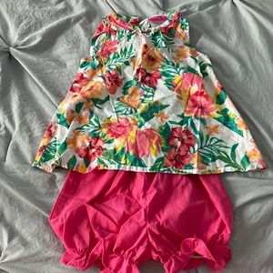 EUC Flower Top & Pink Shorts Set 18mos Girls